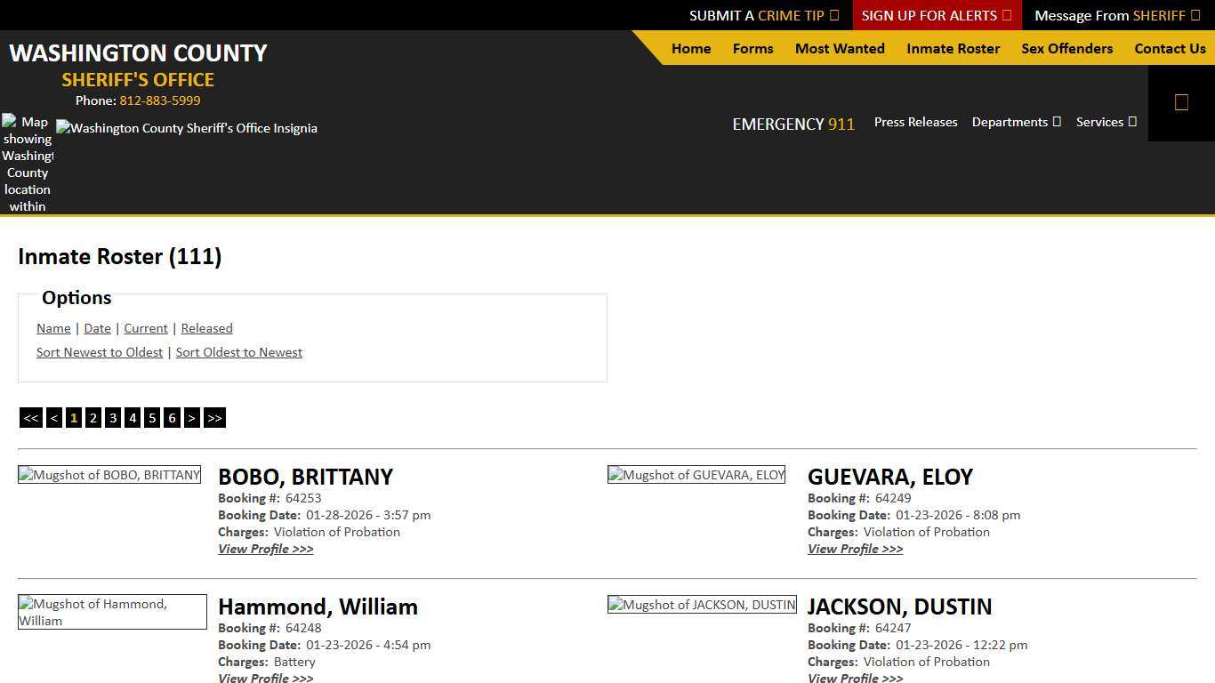 Inmate Roster - Current Inmates Booking Date Descending - Washington County IN Sheriff
