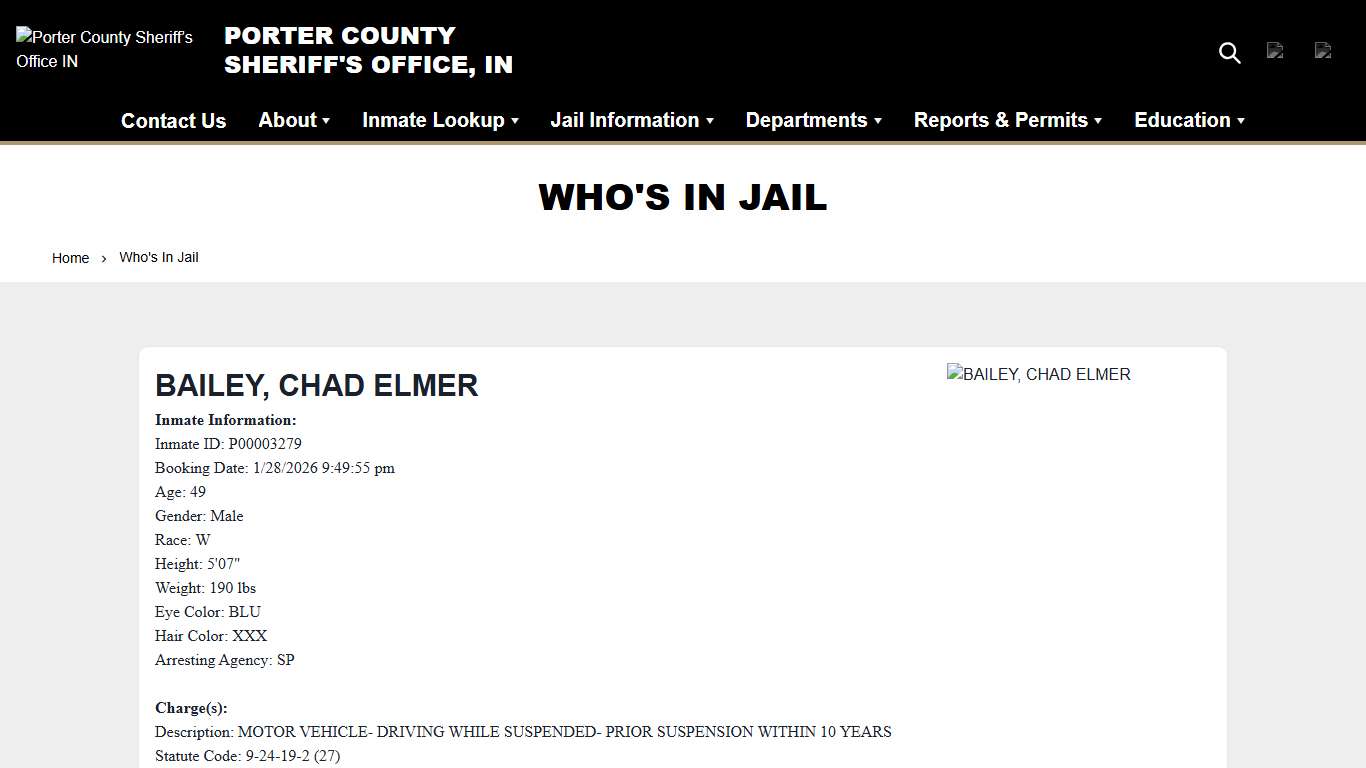 Who's In Jail Porter County Sheriff’s Office IN